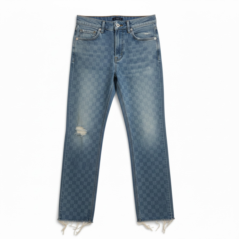Pilcro The Vintage Straight Checkered Distressed Raw Hem Jeans size 25